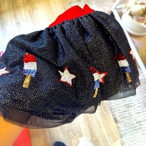Blue and Red Sequin Skirt with Star and Popsicle Design Angel Dear size 2-4